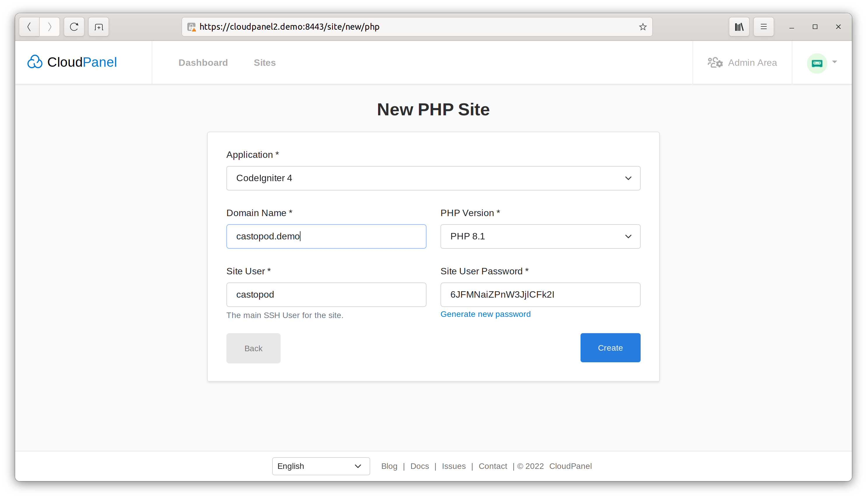 CloudPanel-New-PHP-Site